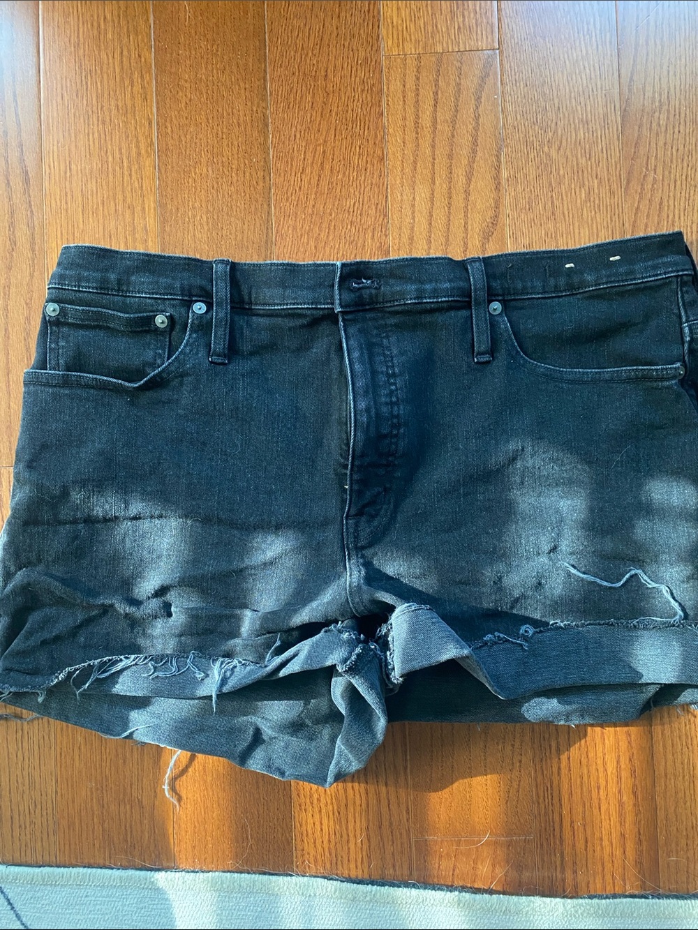 Madewell Black Distressed Frayed Hem Jean Shorts